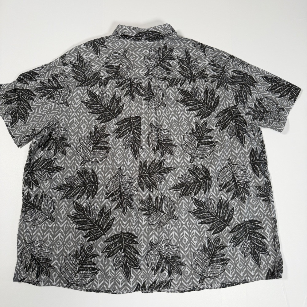 Oak Hill Button Down Shirt Mens 3XL Grey Black Tropical Leaf Cotton Big Tall - Picture 3 of 8